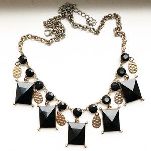 Vintage silver & black beaded collar necklace